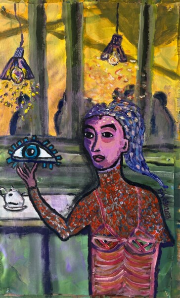 Malerei mit dem Titel "La serveuse qui voi…" von Frédérick Meunier, Original-Kunstwerk, Acryl