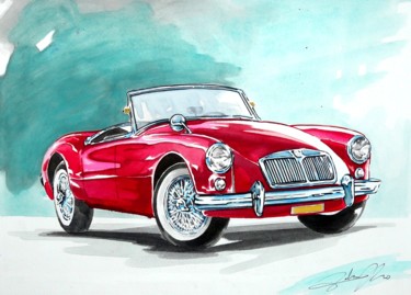 Drawing titled "MG A roadster 1962" by Federico De Muro, Original Artwork, Watercolor