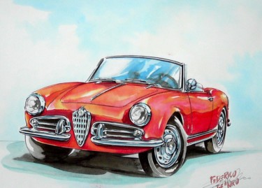 Desenho intitulada "ALFA ROMEO GIULIETT…" por Federico De Muro, Obras de arte originais, Aquarela