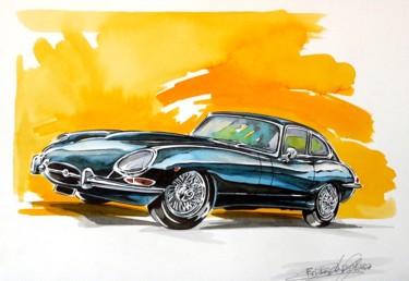 Tekening getiteld "Jaguar E type coupe…" door Federico De Muro, Origineel Kunstwerk, Aquarel