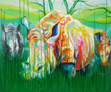 Peinture intitulée "rhinos" par Frederic Kuku, Œuvre d'art originale, Acrylique