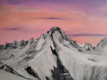 Painting titled "Haute montagne" by Frédéric Lebon, Original Artwork, Oil Mounted on Wood Stretcher frame