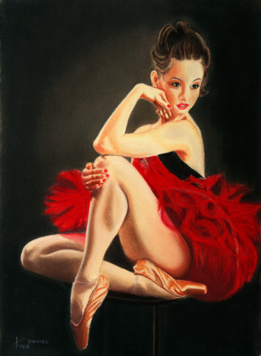 Painting titled "Ballerine au Tutu R…" by Fred Mahieu, Original Artwork, Pastel