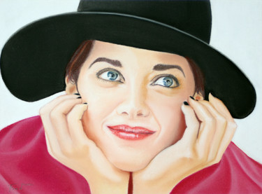 Painting titled "Chapeau Marion" by Fred Mahieu, Original Artwork, Pastel