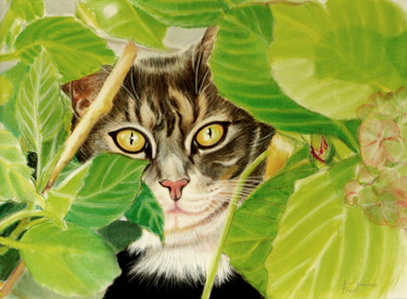 Pintura titulada "Le chat Gribouille" por Fred Mahieu, Obra de arte original, Pastel