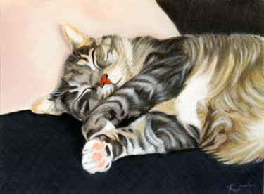 Pittura intitolato "le chat Gribouille…" da Fred Mahieu, Opera d'arte originale, Pastello