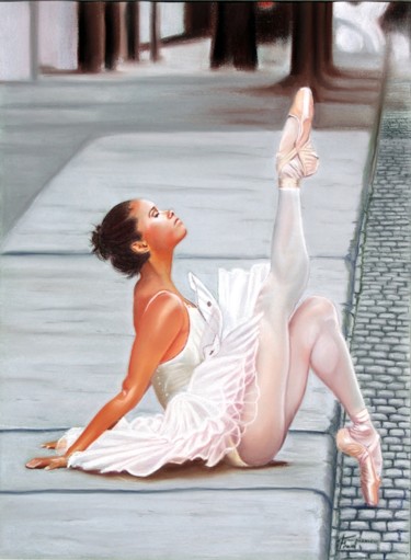 Malerei mit dem Titel "Ballet de rue" von Fred Mahieu, Original-Kunstwerk, Pastell