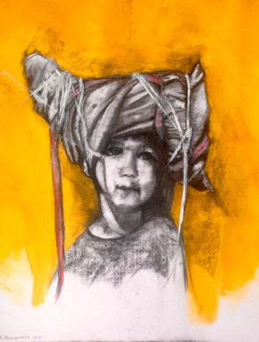 Dessin intitulée "La petite fille ...…" par Frederik Bellanger, Œuvre d'art originale, Fusain