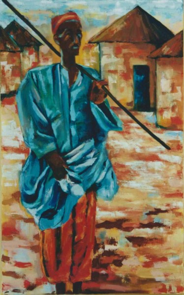 Painting titled "Le berger" by Frédérique Brillon, Original Artwork, Oil