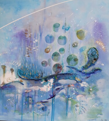 Pintura titulada "L'Eden des planètes…" por Frédérique Chabin-Rivière, Obra de arte original, Acrílico Montado en Bastidor d…