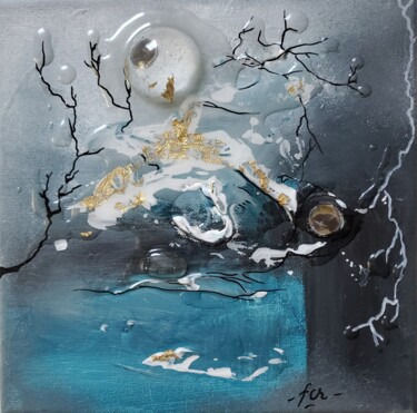 Painting titled "Série "Ice Blue "4" by Frédérique Chabin-Rivière, Original Artwork, Acrylic Mounted on Wood Stretcher frame