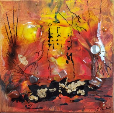 Painting titled "Marais chaud" by Frédérique Chabin-Rivière, Original Artwork, Acrylic Mounted on Wood Stretcher frame