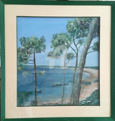 Painting titled "capture-plage-pins-" by Frederique Colombelle, Original Artwork