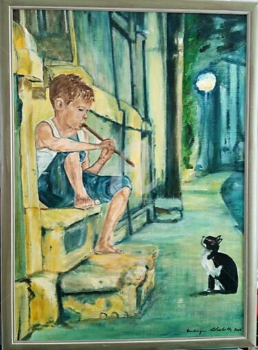 Peinture intitulée "L enfant-au-fluteau-" par Frederique Colombelle, Œuvre d'art originale, Acrylique
