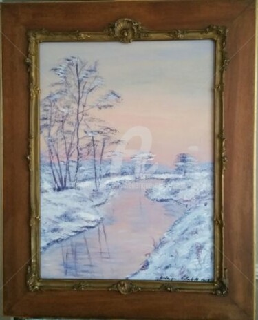 Painting titled "Paysage-de-neige-la…" by Frederique Colombelle, Original Artwork, Acrylic