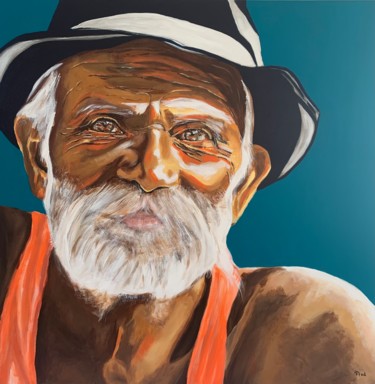 Painting titled "Papy Jo" by Frédérique Daudenet, Original Artwork, Acrylic