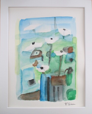 Картина под названием "Nuages en fleurs" - Frédérique Girin, Подлинное произведение искусства, Акварель Установлен на плекси…
