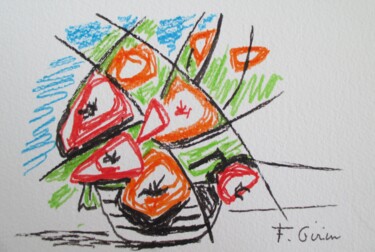 Dessin intitulée "Le panier" par Frédérique Girin, Œuvre d'art originale, Stylo gel Monté sur Plexiglas