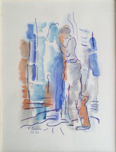Painting titled "Consolation #artist…" by Frédérique Girin, Original Artwork, Watercolor Mounted on Wood Panel
