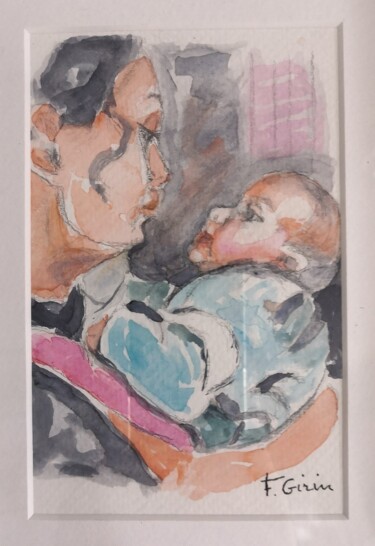Peinture intitulée "Mère et son enfant I" par Frédérique Girin, Œuvre d'art originale, Aquarelle