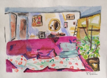 Painting titled "Intérieur III #arti…" by Frédérique Girin, Original Artwork, Watercolor Mounted on Glass