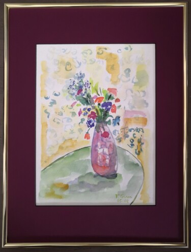 Painting titled "Bouquet du séjour" by Frédérique Girin, Original Artwork, Watercolor Mounted on Glass