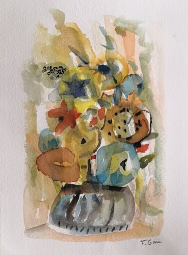 Painting titled "Fantaisie" by Frédérique Girin, Original Artwork, Watercolor Mounted on Glass
