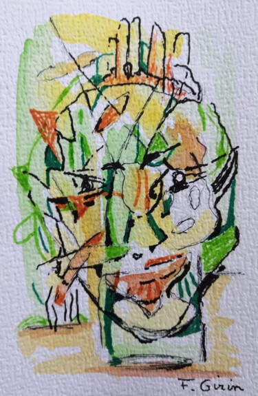 Malerei mit dem Titel "Monstre I" von Frédérique Girin, Original-Kunstwerk, Aquarell Auf Plexiglas montiert