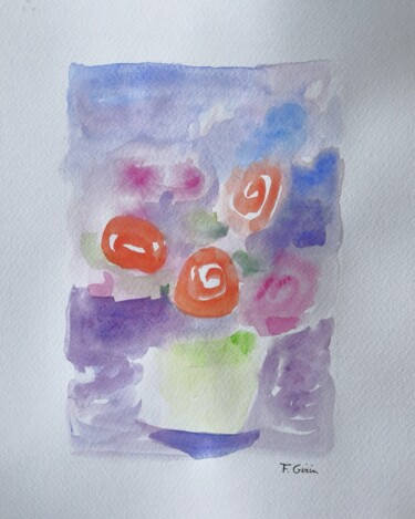 Painting titled "Pivoines" by Frédérique Girin, Original Artwork, Watercolor Mounted on Glass