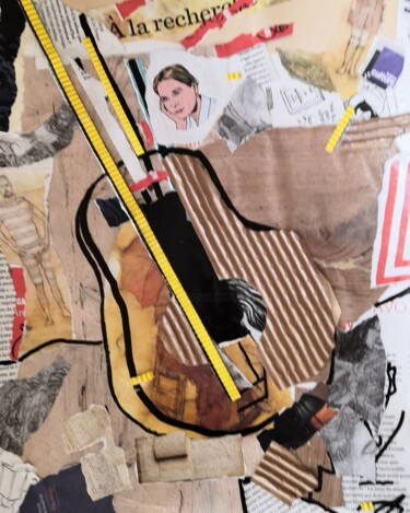 Collagen mit dem Titel "Guitare" von Frédérique Girin, Original-Kunstwerk, Collagen Auf Plexiglas montiert