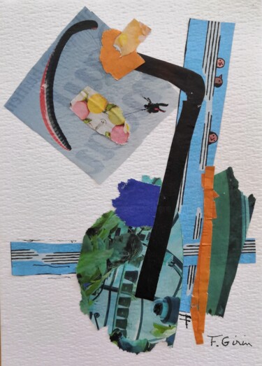 Collages intitulée "Composition" par Frédérique Girin, Œuvre d'art originale, Collages Monté sur Panneau de bois
