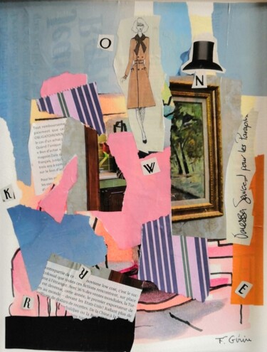 Collages titled "Entrée dans l'oeuvre" by Frédérique Girin, Original Artwork, Collages Mounted on Glass