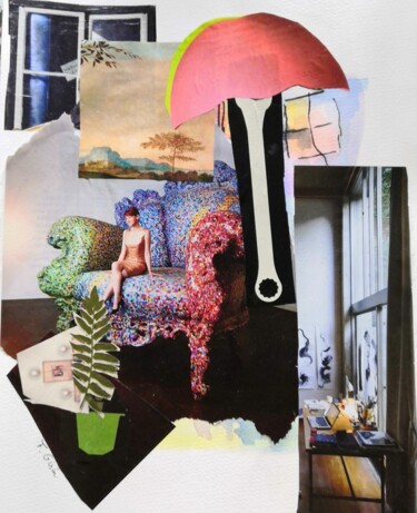 Collages getiteld "Nos espaces intérie…" door Frédérique Girin, Origineel Kunstwerk, Collages Gemonteerd op Houten paneel