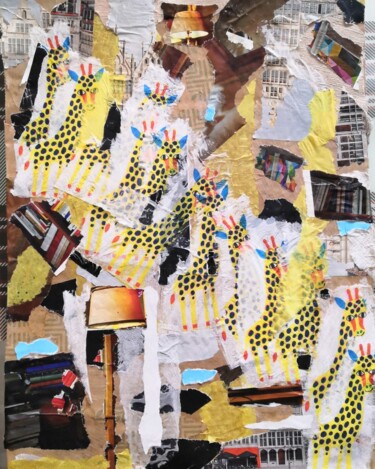 Collages titulada "Girafes descendant…" por Frédérique Girin, Obra de arte original, Collages