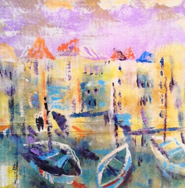 Painting titled "Au port" by Frédérique Girin, Original Artwork, Acrylic Mounted on Wood Stretcher frame