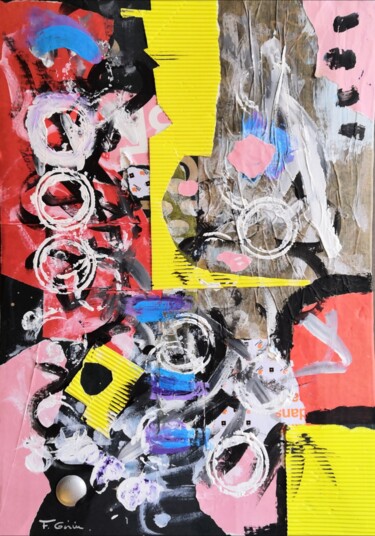 Collages titled "Le tourbillon de la…" by Frédérique Girin, Original Artwork, Collages Mounted on Wood Stretcher frame