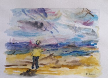 Painting titled "Evasion iodée" by Frédérique Girin, Original Artwork, Watercolor Mounted on Glass