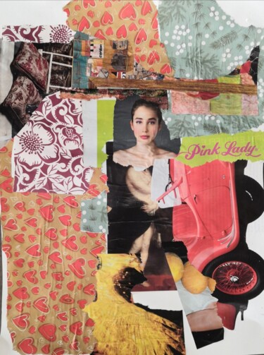Collages intitulée "Pink lady" par Frédérique Girin, Œuvre d'art originale, Collages Monté sur Plexiglas