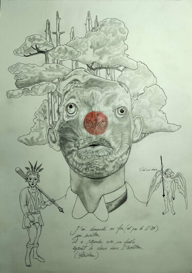 Dessin intitulée "Un fossile espérant…" par Frédérique Lanquetin, Œuvre d'art originale, Crayon