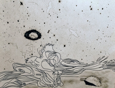 Dessin intitulée "La vague II" par Frédérique Lanquetin, Œuvre d'art originale, Crayon