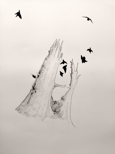 Drawing titled "Les arbres" by Frédérique Lanquetin, Original Artwork, Pencil