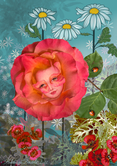 Arts numériques intitulée "Ma Dame Rose" par Frédérique Lecoq, Œuvre d'art originale, Peinture numérique