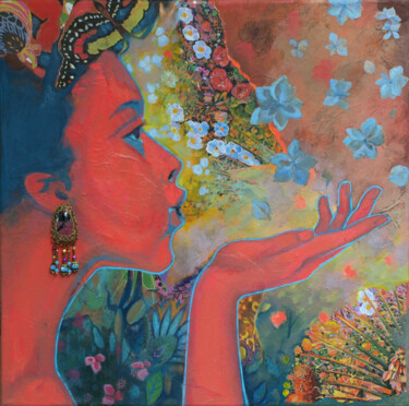 Painting titled "“Elle sème et rêve…" by Frédérique Lecoq, Original Artwork, Collages