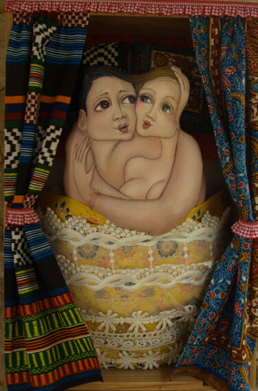 Art textile intitulée "" Confinement dans…" par Frédérique Lecoq, Œuvre d'art originale, Collages Monté sur Châssis en bois