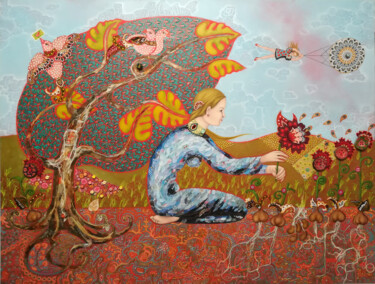 Peinture intitulée "Jardin semé en 2008…" par Frédérique Lecoq, Œuvre d'art originale, Acrylique Monté sur Châssis en bois