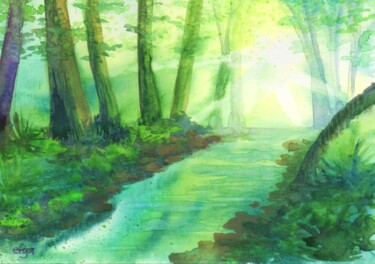 Peinture intitulée "Le ruisseau" par Frederique Loudin, Œuvre d'art originale, Aquarelle