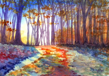 Painting titled "Forêt fauve III" by Frederique Loudin, Original Artwork, Watercolor