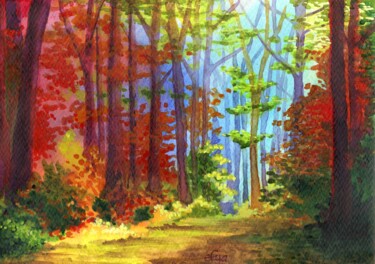 Peinture intitulée "Forêt fauve IV" par Frederique Loudin, Œuvre d'art originale, Aquarelle