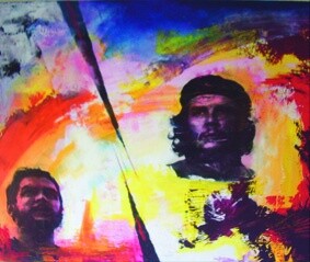 Painting titled "El Che" by Frédérique Louvet, Original Artwork, Acrylic Mounted on Wood Stretcher frame