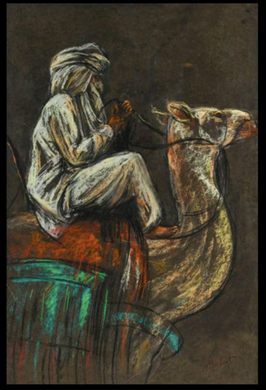 Рисунок под названием "Touareg sur son cha…" - Frédérique Maillart, Подлинное произведение искусства, Пастель